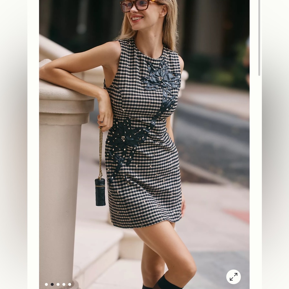 Anthropologie Sleeveless Crew-Neck Embellished Mini Dress
